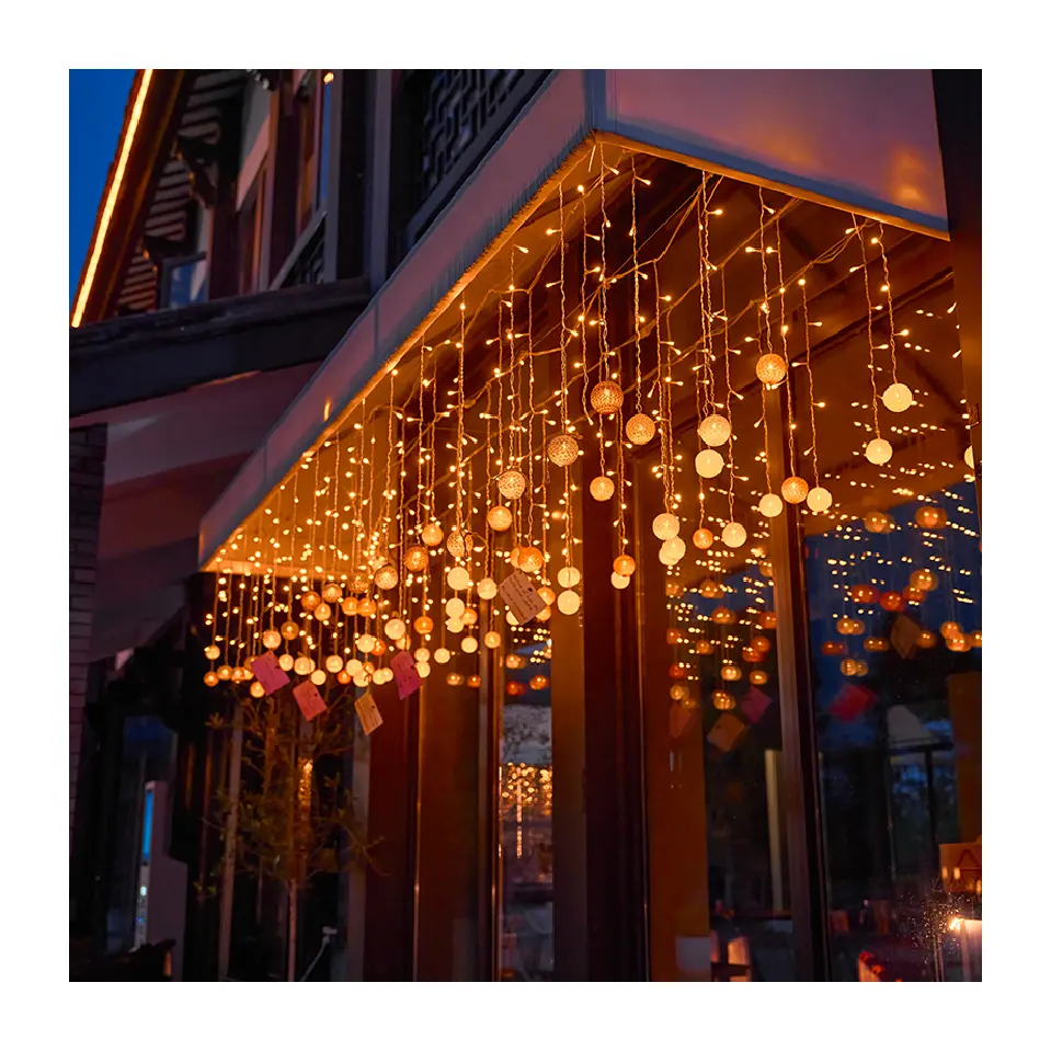 8 Shining Modes for Indoor Ceremony Birthday Christmas Party Bedroom Balcony Roof Decorations LED Outdoor Curtain String Lights