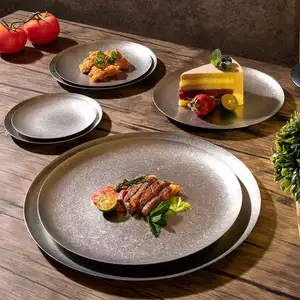 Zhongte SUS 304 retro phong cách nhà hàng bữa ăn tối thực phẩm món ăn vòng thép không gỉ thực phẩm khay