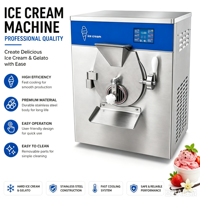 Machine à gelato professionnelle en acier inoxydable, congélateur discontinu de comptoir pour crème glacée dure, machine à gelato italienne