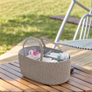 Sacs à langer pour maman de grande taille en coton tressé avec doublure amovible, couleurs et logo personnalisés, organisateurs de couches pour bébé, panier de rangement - Product Image 4