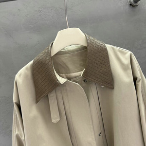 Veste Trench Courte Minimaliste <span class=keywords><strong>Kaki</strong></span> pour Femme avec Col en Cuir Contrastant, <span class=keywords><strong>Manteau</strong></span> Trench <span class=keywords><strong>Court</strong></span> pour le Printemps et l'Automne - Product Image 3