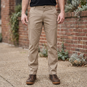 Pantalon décontracté pour homme, coupe droite, en polyester/coton, respirant, écologique, léger, avec fermeture éclair, taille mi-haute, coupe régulière - Product Image 2