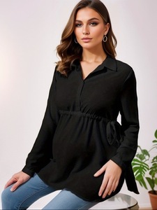 <span class=keywords><strong>Blouse</strong></span> de <span class=keywords><strong>Maternité</strong></span> Unie à Col en V et Manches Longues Tendance - Product Image 2