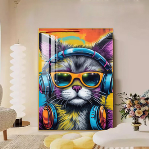 Maßgefertigte Großhandels-Comics mit Tiermotiven, Katzen und Hunden, HD-gedruckte Bilder, Heimdekoration, Kristallporzellan-Gemälde, Wandkunst mit LED - Product Image 3