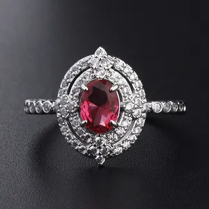 Nhẫn Trang Sức Vây Nhẫn Ruby Đá Zircon Khối Tự Nhiên Nhà Sản Xuất Trang Sức Ngọc Hồng Lựu Đỏ Sang Trọng Bạc Sterling 925 Cho Đám Cưới