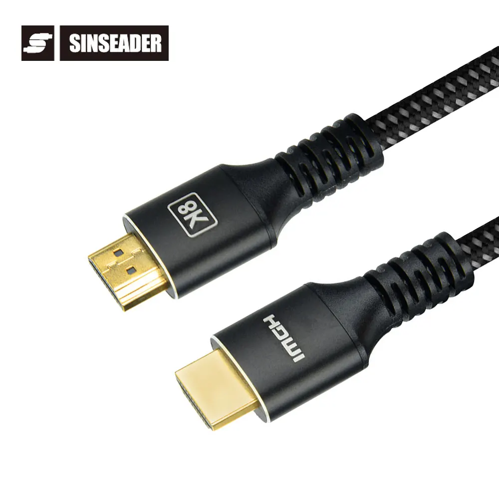 سلك HDMI 2.1 فيديو عالي الجودة للتلفاز بجودة 8K و60 هرتز و4K و120 هرتز، 1 متر 2 متر 48 جيجا بايت في الثانية، سلك مضفر ذكر إلى ذكر HDMI، سلك HDMI 8K مطلي باللون الأسود والذهبي