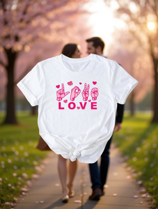 Maglietta Asl Love unisex a maniche corte in cotone con scollo rotondo, t-shirt casual con stampa del segno Asl per San Valentino - Product Image 2