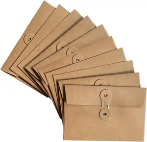 Kraftpapier Envelop Retro Envelop Zak Met Knoop-En Touwsluiting, Geschikt Voor Het Verzenden Van Uitnodigingen Voor Briefkaarten, Bruin