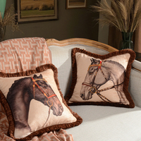 Housse de coussin motif cheval, taie d'oreiller frangée, texture riche, douce et confortable