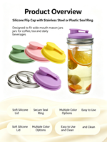 Couvercles à rabat en silicone multicolores pour bocaux Mason avec anneaux métalliques, sans BPA, hermétiques, avec bec verseur pour boissons froides et jus
