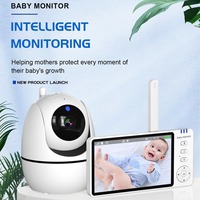 ABM501 Moniteur bébé HD 5 pouces avec berceuses, surveillance de la température en temps réel, caméra rotative sans fil pour nourrissons et enfants