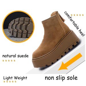 Botines de Nieve de Ante de 7 cm de Altura, Botas de <span class=keywords><strong>Plataforma</strong></span> para Invierno, Botas Chelsea Cómodas y Antideslizantes para Mujer, Zapatos con Suela Gruesa - Product Image 4