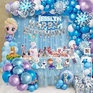 Décorations de fête sur le thème de la <span class=keywords><strong>reine</strong></span> <span class=keywords><strong>des</strong></span> <span class=keywords><strong>neiges</strong></span> avec ballons bleus et violets, ballon en feuille de flocon de neige, ballons joyeux anniversaire, fête à thème T034 - Product Image 6