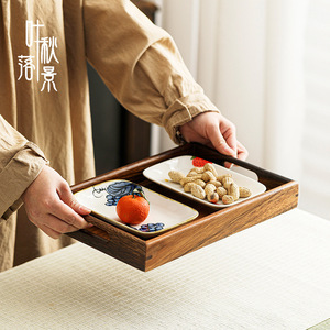 Plato rectangular de cerámica pintado a mano para frutas, plato de porcelana para aperitivos y postres, para fiestas de té, diseño fresco y lindo. - Product Image 2