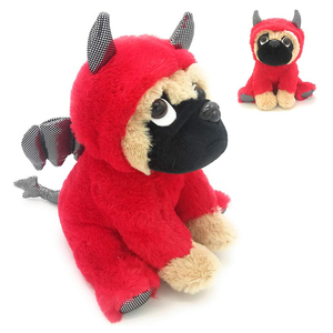 Peluche de Perro Pug Personalizado Directo de Fábrica con Disfraz de Diablo y Capucha Móvil, Muñecos de Perro Suaves para Cumpleaños, Halloween y Abrazos Nocturnos - Product Image 1