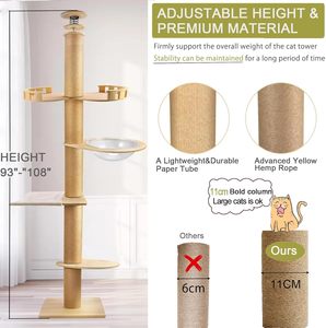 Pohon Kucing dari Lantai hingga Langit-langit - Tinggi Dapat Disesuaikan (95-98 inci, 104,3-108,2 inci) - dengan Tiang Garukan Lebar 4,33 inci, Hammock Kucing Terbungkus - Product Image 5
