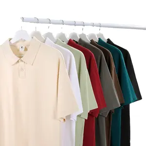 100%cotton 240g Heavyweight Men Polo Tee Unisex T-shirt Logo Polo Drop-shoulder Loose Large Size Printing Blank Casual Knitted