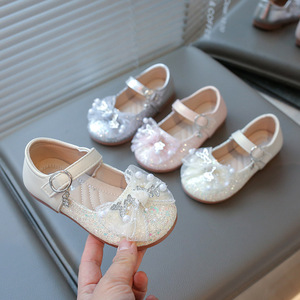 Chaussures de danse scintillantes pour enfants, sandales plates à nœud pour petites princesses, chaussures habillées pour enfants - Product Image 3