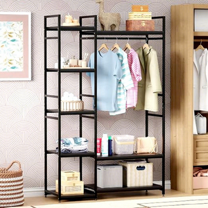 Minimalist Metal <b>Clothing</b> <b>Rack</b> With 5-Tier Storage Shelves And Hanging Rod For Wardrobe Organization - Product Image 5