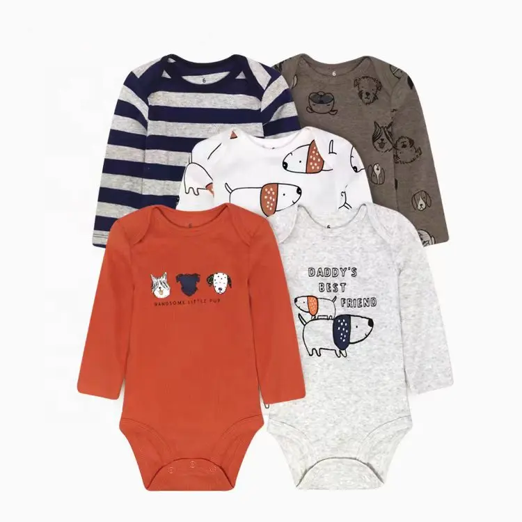 Fabriek Groothandel 5 Pack Pasgeboren Baby Onesie Jumpsuit Herfst 100% Katoen Jongen Meisje Lange Mouw Romper