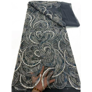 Tissu de dentelle africaine perlée Luxe écologique Motif floral Mariages Textiles de maison Filet nigérian Accessoires de mariée brodés - Product Image 3