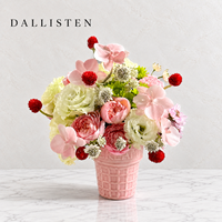 Dallisten – Arrangement de pivoines et orchidées artificielles en gros, pot en céramique rose, centre de table en fausses fleurs pour la décoration de la maison, de mariages et d'anniversaires
