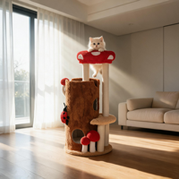 En gros Arbre à chat de luxe en forme de champignon, 4 niveaux, grand complexe forestier avec poteaux à gratter en sisal, mobilier moderne pour animaux de compagnie d'intérieur
