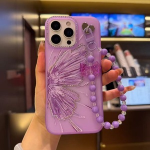 Cover per Cellulare Honor X5D/X6D Play 10/<span class=keywords><strong>Y6</strong></span> in Silicone Gel con Texture Gommata, Custodia con Motivo a Farfalla Diamantato e Cinturino da Polso con Perline - Product Image 4