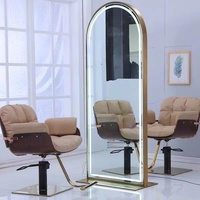 Centre de beauté pour femmes barbier rose chaise de salon équipement de coiffure led éclairé style maquillage salon Mirror Station