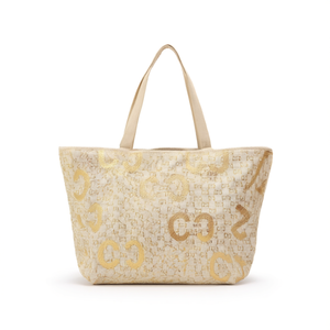 Sac de plage en lin avec lettre C estampillée or et petite pochette 57x37x17cm - Product Image 2