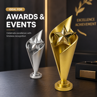 Trophée étoile en résine HBL personnalisable avec logo gravé, design incurvé or et argent, pour cérémonie d'entreprise