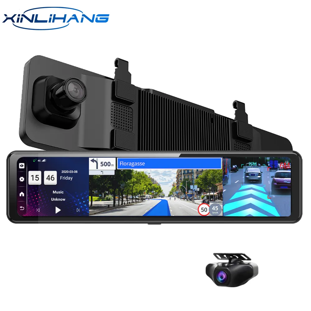 Автомобильный видеорегистратор 4K HD, 12 дюймов, Android 8,1, 4G ADAS, зеркало, Автомобильный видеорегистратор с GPS-навигацией и Wi-Fi, 2 ГБ + 32 ГБ, Автомобильный видеорегистратор
