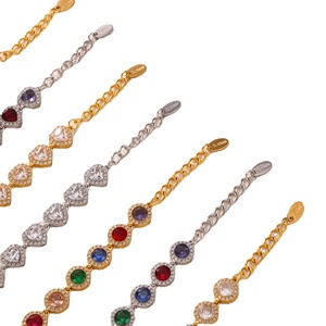 Pulsera de Acero Inoxidable con Corazones de Zircón Brillante y Empalme de Colores Doba, Joyería de Mano Más Vendida - Product Image 2