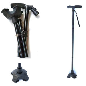 Tea Fat Aluminum Alloy Telescopic Folding Cane With Led <b>Light</b> For Elderly Walking Support - Product Image 1