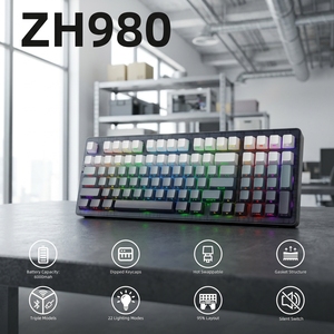 لوحة مفاتيح ميكانيكية لاسلكية Zornher ZH980 باللون الأسود والأبيض الكريمي مع لوحة أرقام للألعاب والعمل المكتبي - Product Image 2