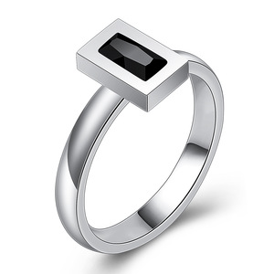 <b>Crystal</b> <b>Ring</b> 6mm Stainless Steel Square Black Inlay Bezel Setting Geometric Shape Women's Everyday Wear - Product Image 1