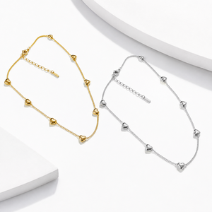 Collar con Colgante de Corazón Inflado en Acero Inoxidable, Chapado en Oro de 14K al Vacío, Cadena Ajustable en Tono Dorado y Plateado - Product Image 1