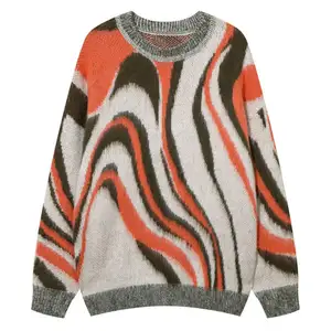 Knitwear Manufacture Custom Knitwear Luxury Pullover Stripe Winter Long Sleeve Men Mohair Fuzzy Knit Sweater