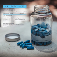 Compléments alimentaires en poudre de spiruline bleue en 60 capsules, marque privée OEM, meilleur prix, protéines pures riches en E18 Phycocyanine pour adultes
