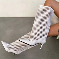 Bottes d'été en maille ajourée pour femme, à talons hauts et bout pointu, longues, à découpe large, à enfiler