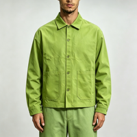 Jaket Kasual Katun Twill Hijau Kancing Bahu Jatuh Model Oversize Saku Kargo Jaket Crop