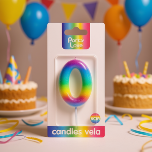 Vela de Cumpleaños con Número 0 Arcoíris Party Love de 6 cm - Product Image 1