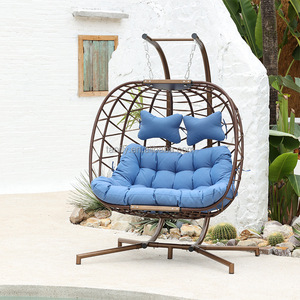 Sedia a Dondolo in Metallo per Esterni, Sedia Sospesa da Giardino in Vimini per Interni ed Esterni - Product Image 6