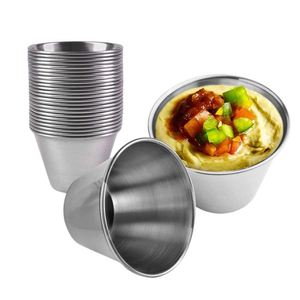 Vente en gros de coupelles à sauce en acier inoxydable de 2,5 oz, coupelles rondes individuelles pour condiments, ramequins de qualité commerciale, coupelles à sauce pour trempettes - Product Image 1