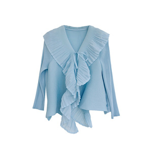 Abrigo corto plisado Miyake, novedad de otoño 2026, ropa de protección solar, blusas con volantes franceses para mujer, tallas grandes - Product Image 5