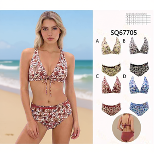 Maillot de bain une pièce grande taille HDJ, imprimé floral, col halter, taille haute, effet ventre plat, SQ67705 - Product Image 3