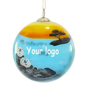 Boyutu özel logo noel ağacı dekorasyon cam küre noel topu el boyalı süsler noel