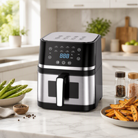 Friteuse à air vapeur carrée en acier au carbone 9L, grand écran tactile, fonction vapeur et friteuse à air à une touche, appareil de cuisson sain sans huile