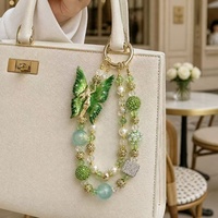 Lujoso Colgante de Hada Verde con Cuentas, Diamantes de Imitación y Perlas, Llavero Dorado, Colgante para Teléfono, Joyería Hecha a Mano al por Mayor