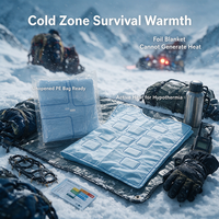 Couverture thermique jetable en Mylar auto-chauffante pour randonnée, camping, survie d'urgence, longue durée de chauffe